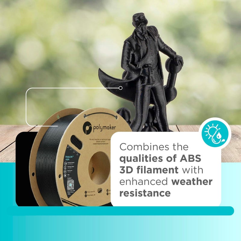 Polymaker ASA Filament 1.75mm Black, 1kg ASA 3D Printing Filament, Heat & Weather Resistant - ASA 3D Printer Filament Perfect for Printing Outdoor Functional Parts - Image 2