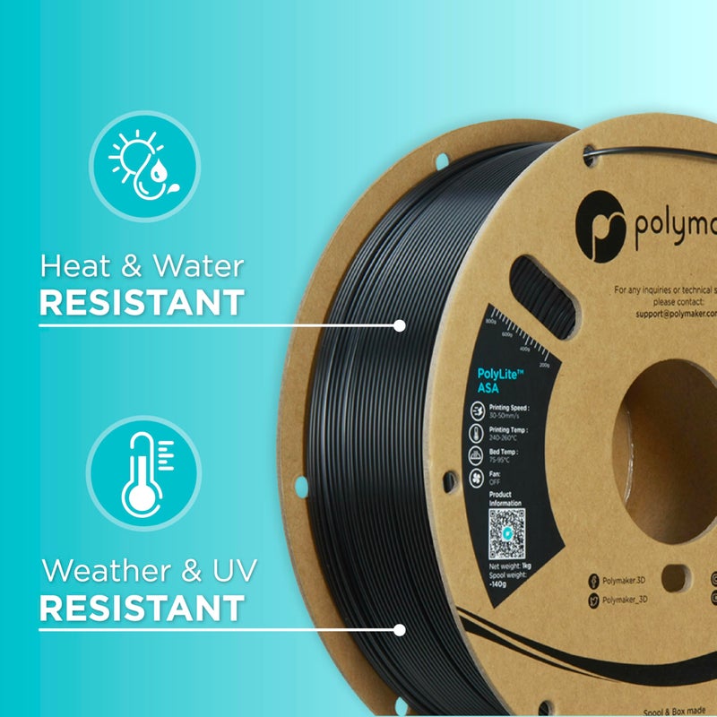 Polymaker ASA Filament 1.75mm Black, 1kg ASA 3D Printing Filament, Heat & Weather Resistant - ASA 3D Printer Filament Perfect for Printing Outdoor Functional Parts - Image 5