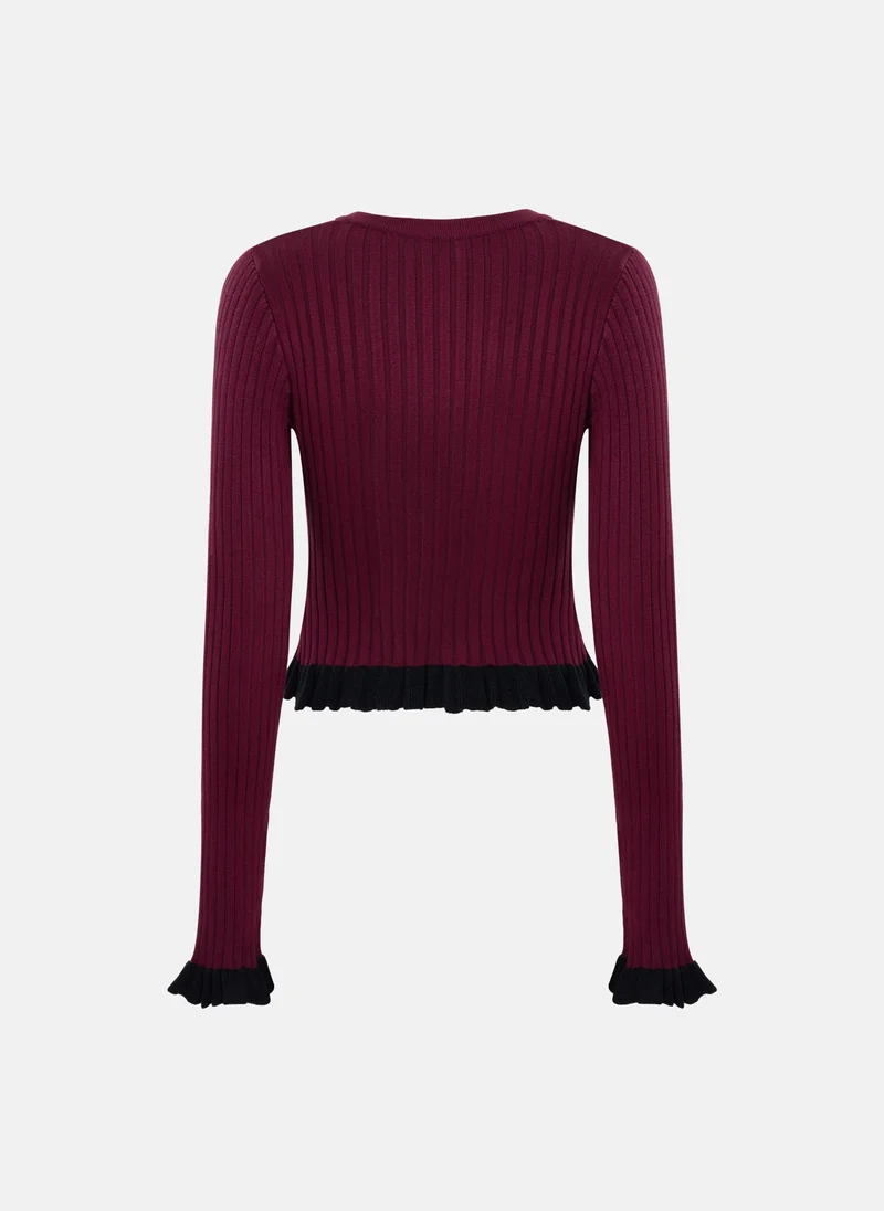Lichi  Rib-knit cardigan with contrasting ruffles for Women | Best Price UAE