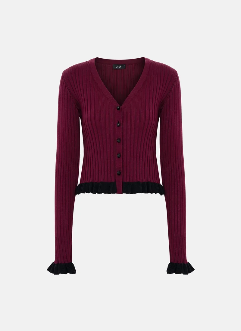 Lichi Rib-knit cardigan with contrasting ruffles