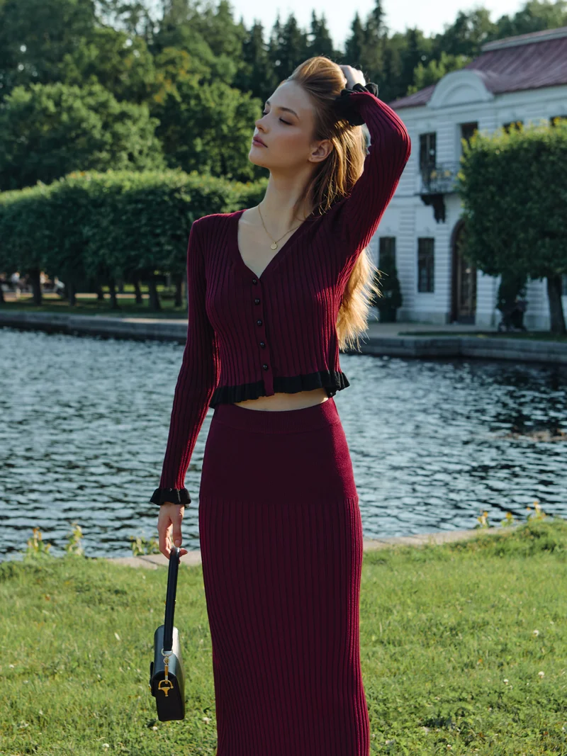 Lichi Rib-knit cardigan with contrasting ruffles