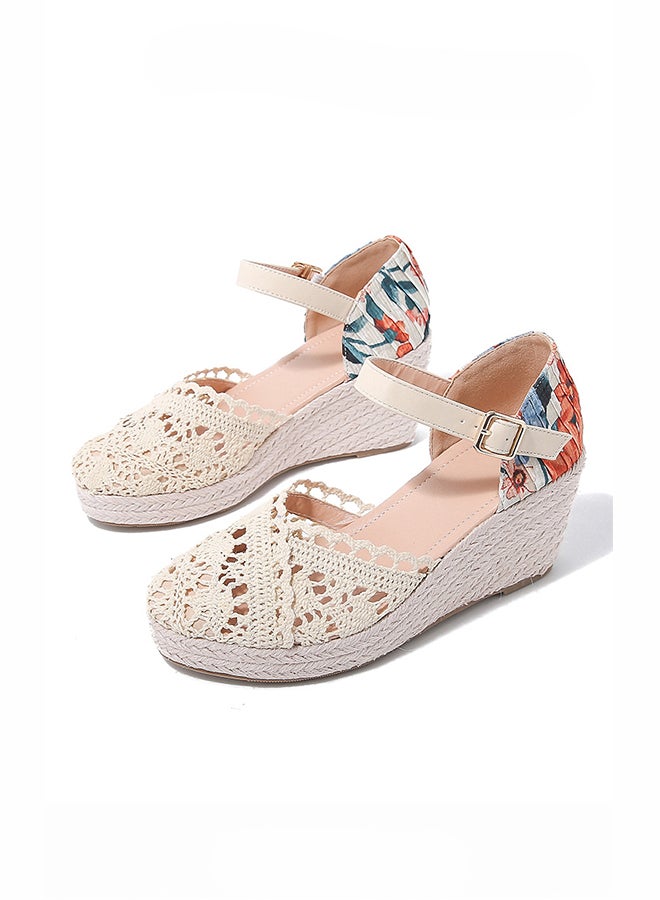 شاربدو صندل نسائي مغلق من الأمام بكعب عريض وكعب عالٍ مكتنز وحزام للكاحل ومنصة أنيقة - Image 1