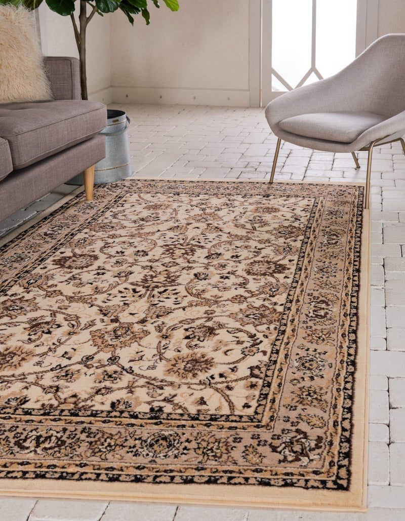 Unique Loom Sialk Hill Collection Area Rug - Washington (5' 3" x 8' Rectangle Ivory/Black) - Image 1