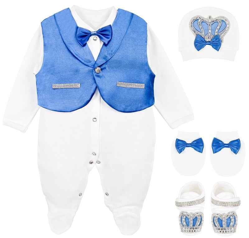 Lilax Baby Boy Jewels Crown Tuxedo Outfit Layette 5 Piece Gift Set 03 Months Royal Blue