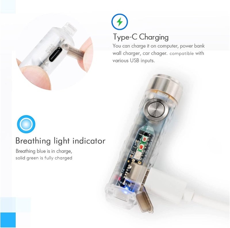 RovyVon Aurora A8 (G4) USB-C Keychain Flashlight - 650 Lumens with Amber, Red, and Blue Sidelights for Everyday Carry - Image 2