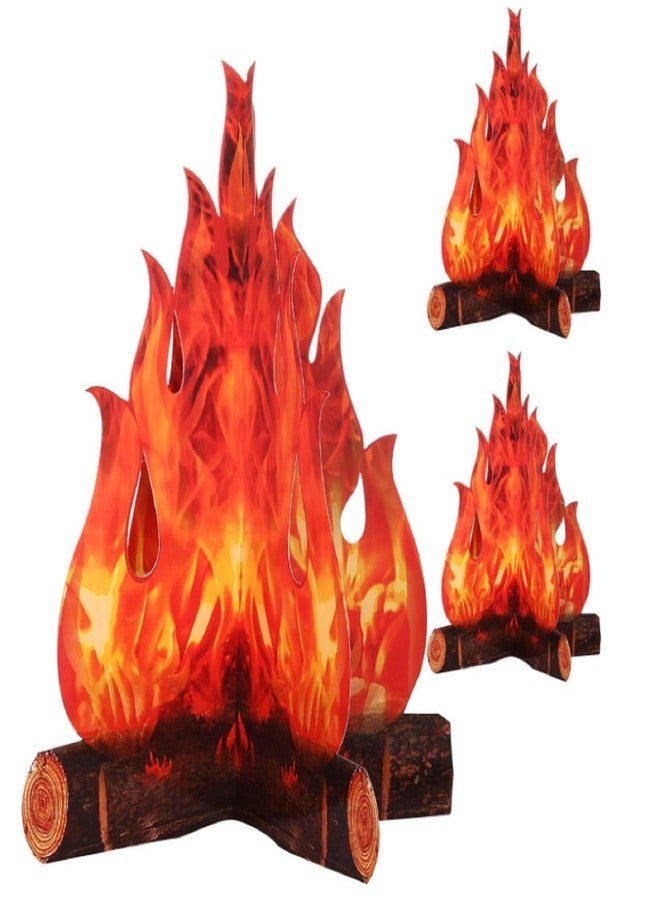 Boao 3 Set Fake Fire Artificial Fake Flame Camping Decoration 3D Cardboard Camp Fire for Summer Party Camping Bachelorette, 16 x 13 Inch(Red Orange) - Image 1