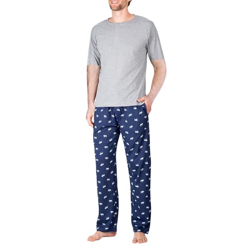 SLEEPHERO Men’s Pajama Set Pajamas For Men 2 Piece PJ Set with Cotton Knit Men Pajama Pants and Short Sleeve Crew Neck T-Shirt Moose Large - Image 1
