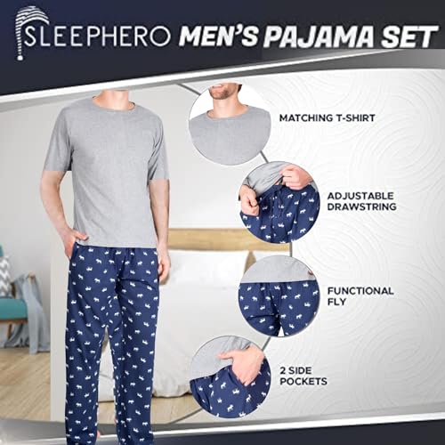 SLEEPHERO Men’s Pajama Set Pajamas For Men 2 Piece PJ Set with Cotton Knit Men Pajama Pants and Short Sleeve Crew Neck T-Shirt Moose Large - Image 5