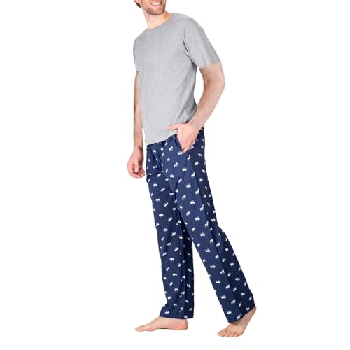 SLEEPHERO Men’s Pajama Set Pajamas For Men 2 Piece PJ Set with Cotton Knit Men Pajama Pants and Short Sleeve Crew Neck T-Shirt Moose Large - Image 3