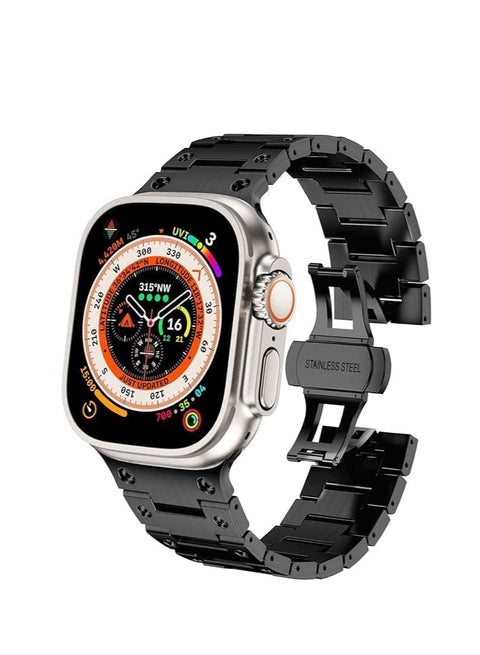 Strap for Apple Watch Ultra 2 49mm 45mm 44mm 42mm, Stainless Steel Metal Wristband with Butterfly Buckle for iWatch Ultra 9 8 7 6 5 4 3 2 1 SE BLACK