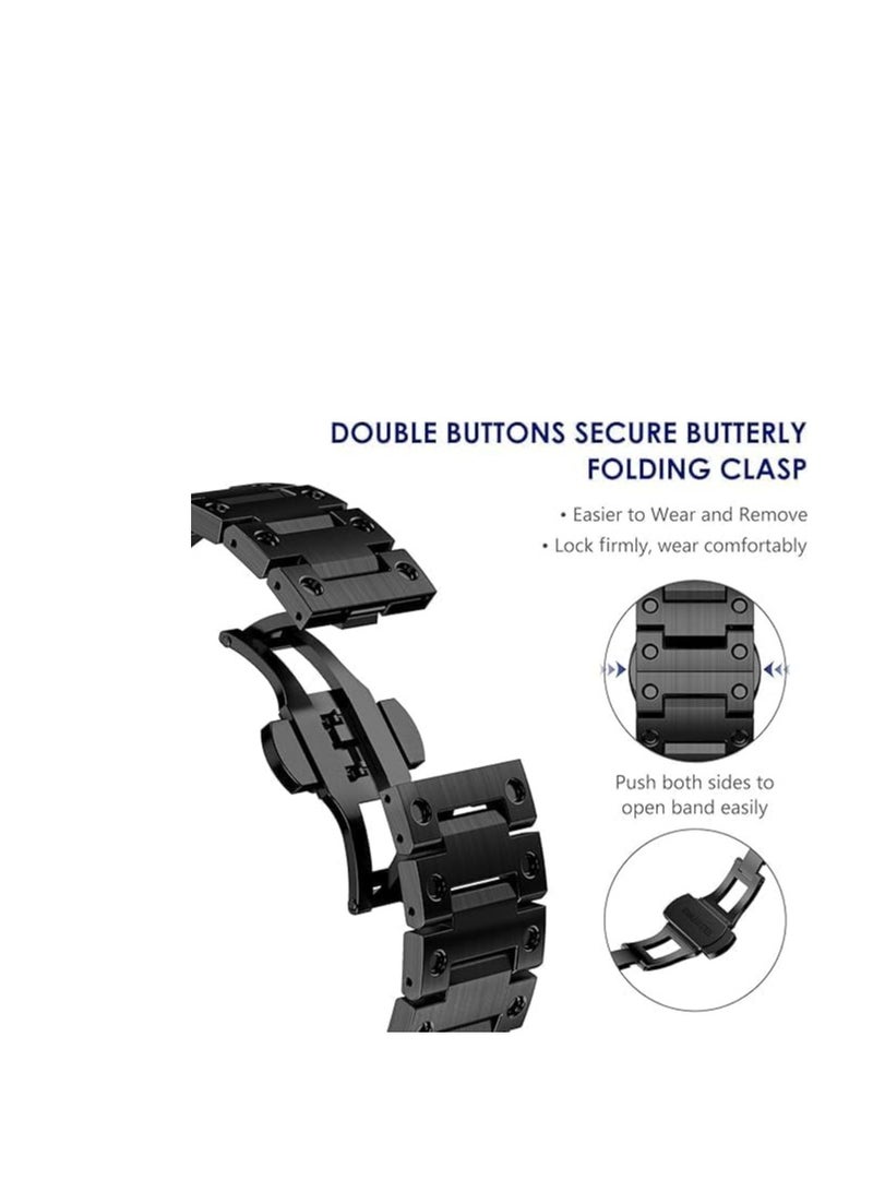 Strap for Apple Watch Ultra 2 49mm 45mm 44mm 42mm, Stainless Steel Metal Wristband with Butterfly Buckle for iWatch Ultra 9 8 7 6 5 4 3 2 1 SE BLACK