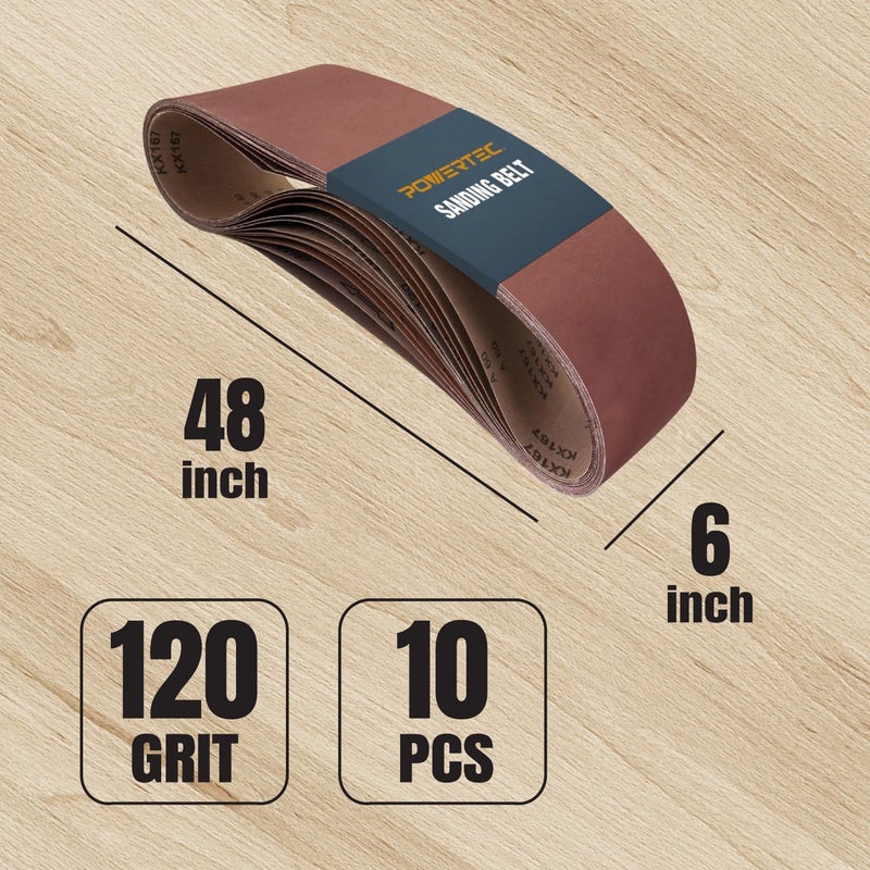 POWERTEC 30PK، 10 كل من 80/120 حبيبات، 6 × 48 بوصة أحزمة صنفرة مع 9 بوصة 80 حبيبة أقراص صنفرة PSA، ورق صنفرة أكسيد الألمنيوم لأجهزة الصنفرة الحزامية والأقراص (110532) - Image 3