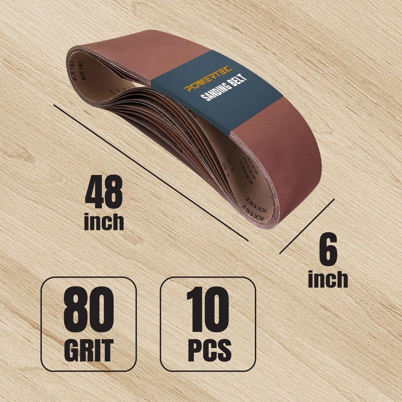 POWERTEC 30PK، 10 كل من 80/120 حبيبات، 6 × 48 بوصة أحزمة صنفرة مع 9 بوصة 80 حبيبة أقراص صنفرة PSA، ورق صنفرة أكسيد الألمنيوم لأجهزة الصنفرة الحزامية والأقراص (110532) - Image 2