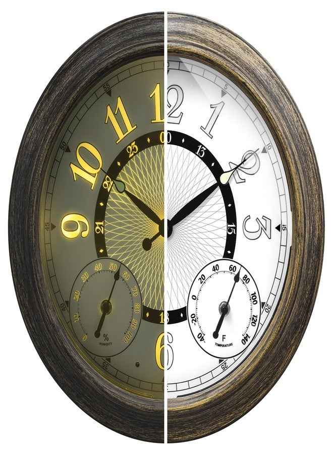 Pytha Sight Illuminated Large Metal Outdoor Clocks Waterproof 15 Inches with AI Auto Light Smart Sensor,Large Indoor Outdoor Wall Clocks with Thermometer & Hygrometer for Patio, Pool, Garden,Porch - Image 1