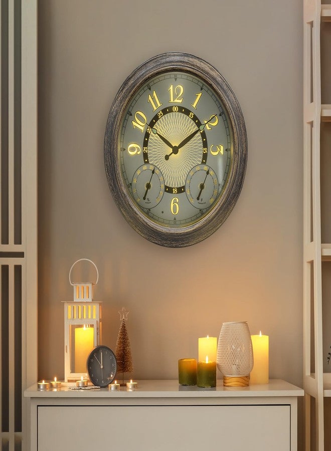 Pytha Sight Illuminated Large Metal Outdoor Clocks Waterproof 15 Inches with AI Auto Light Smart Sensor,Large Indoor Outdoor Wall Clocks with Thermometer & Hygrometer for Patio, Pool, Garden,Porch - Image 2