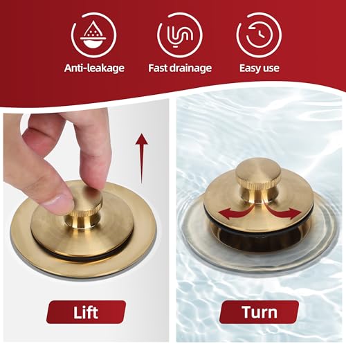 PRIMSOPH Lift Turn Tub Drain Trim Kit with One Hole Overflow Faceplate Conversion Kit Assembly Universal Fine Coarse Thread Replacement Brushed Gold - Image 4