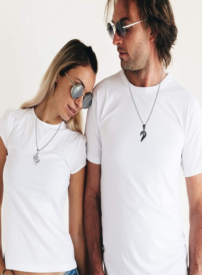 Cupimatch 2 Pairs Couple Matching Necklace Bracelets Set, Adjustable Stainless Steel Rhinestone I Love You Heart Puzzle Necklace His and Hers Bracelets CZ Bangle Jewelry for Valentine's Day - Image 4