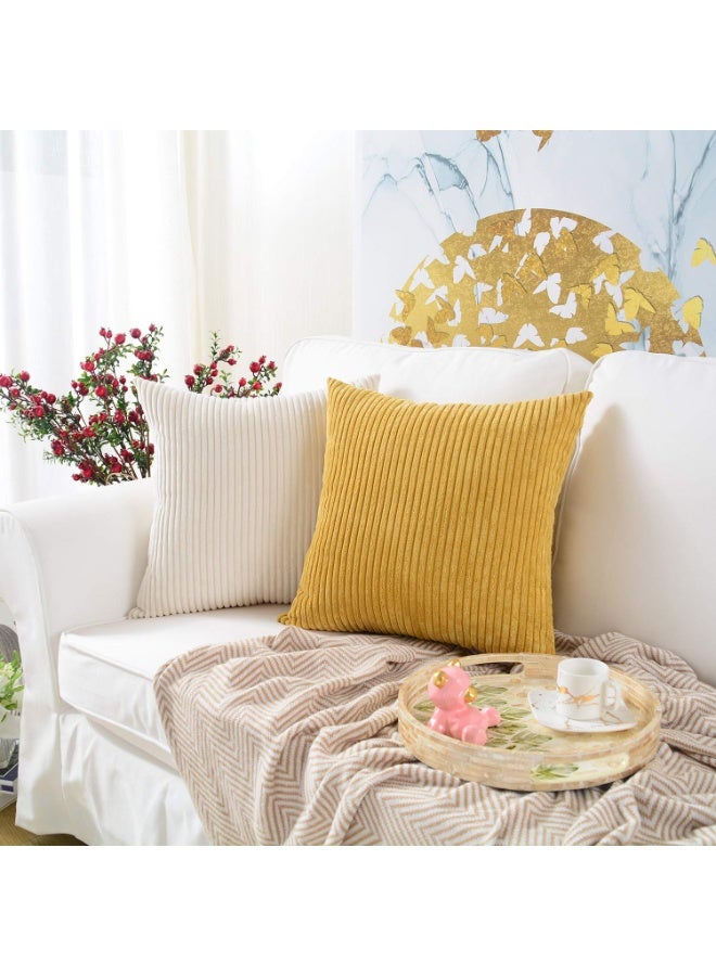 Red Leaf Pack of 2, Corduroy Soft Decorative Square Throw Pillow Cover Cushion Covers Pillowcase, Home Decor Decorations for Sofa Couch Bed Chair 16x16 Inch/40x40 cm (Striped Cream) - Image 5