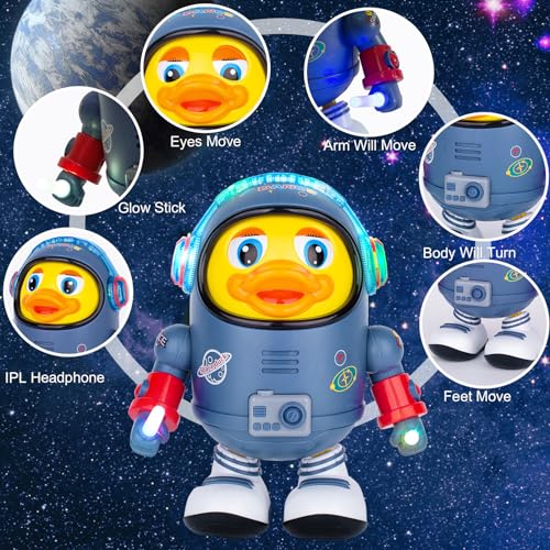 ZHMY Baby Toys Electric Space Duck Electric Music ToyElectric Toys with Lights and Sounds Moving Walking Dancing Toys for Toddler Space Duck - Image 5