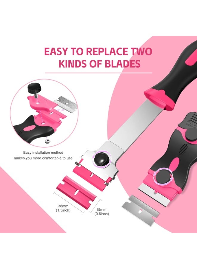 2PCS Multipurpose Scraper Tool Kit with 20 Replaceable Blades, Glass Razor Scraper with 10 Plastic & 10 Metal Blades for Removing Stickers, Decals, Labels, Adhesive and Glue from Car, Kitchen, Windows and Glass Surfaces - Image 4