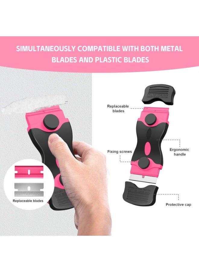 2PCS Multipurpose Scraper Tool Kit with 20 Replaceable Blades, Glass Razor Scraper with 10 Plastic & 10 Metal Blades for Removing Stickers, Decals, Labels, Adhesive and Glue from Car, Kitchen, Windows and Glass Surfaces - Image 3