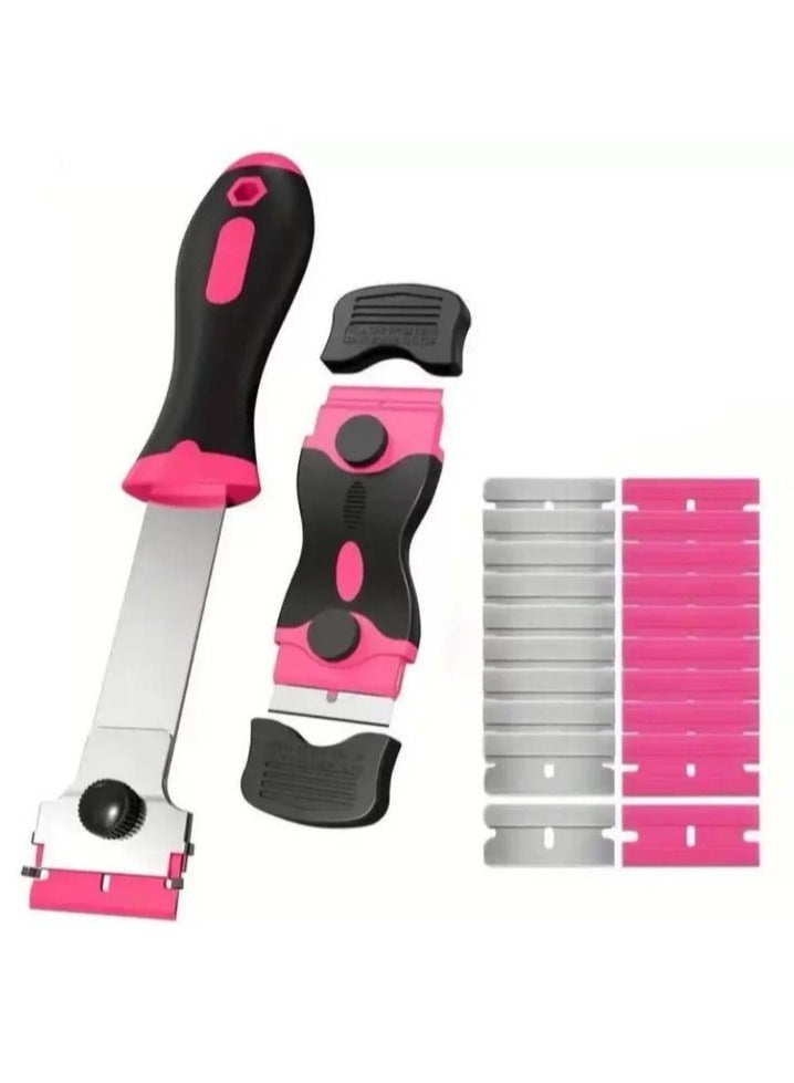 2PCS Multipurpose Scraper Tool Kit with 20 Replaceable Blades, Glass Razor Scraper with 10 Plastic & 10 Metal Blades for Removing Stickers, Decals, Labels, Adhesive and Glue from Car, Kitchen, Windows and Glass Surfaces - Image 1