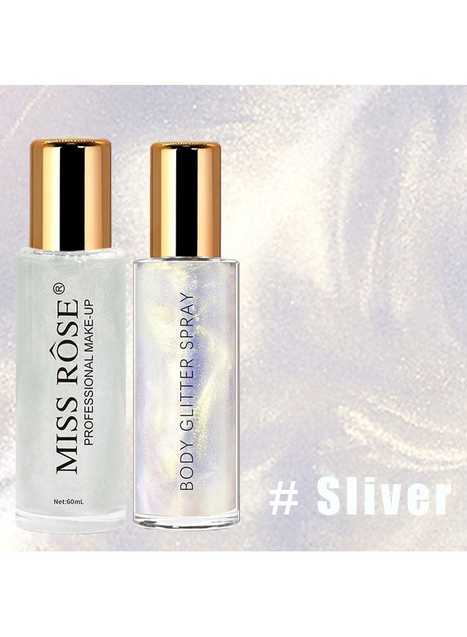 Miss Rose Body Shimmer Mist, Moisturizing Bronze Body Shimmer Luminizer Glow Illuminator Quick-Drying and Non-Sticky Liquid Highlighter Spray for Face Hair Glitter, 60ML -# Sliver - Image 2