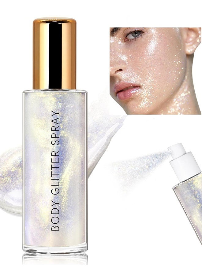 Miss Rose Body Shimmer Mist, Moisturizing Bronze Body Shimmer Luminizer Glow Illuminator Quick-Drying and Non-Sticky Liquid Highlighter Spray for Face Hair Glitter, 60ML -# Sliver - Image 1