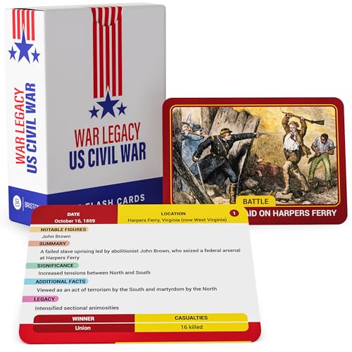 Briston War Legacy US Civil War Flash Cards 75 Educational History Learning Cards for Students Teachers Homeschool Study Guide of Battles Events Influential People Classroom Resources - Image 1