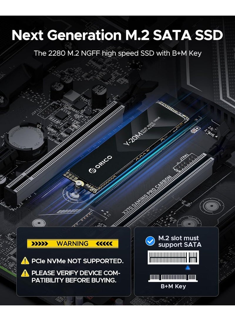 ORICO Y20M M.2 SATA SSD, 2TB Internal SATA M.2 2280 SSD SATA III 6.0Gb/s Max Read: 500MB/s (R:500MB/s, W:480MB/s) Heavy Duty 3D NAND, Manufacturer 3 Year Warranty - Image 4
