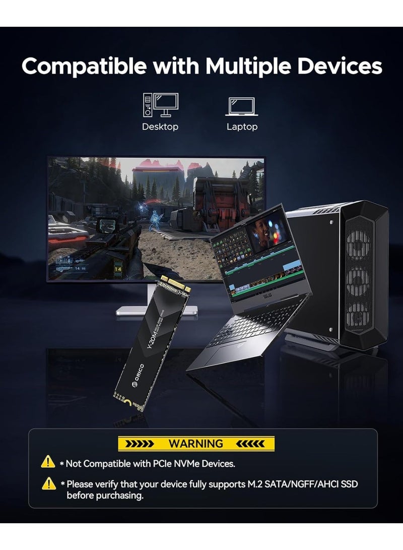 ORICO Y20M M.2 SATA SSD, 2TB Internal SATA M.2 2280 SSD SATA III 6.0Gb/s Max Read: 500MB/s (R:500MB/s, W:480MB/s) Heavy Duty 3D NAND, Manufacturer 3 Year Warranty - Image 2