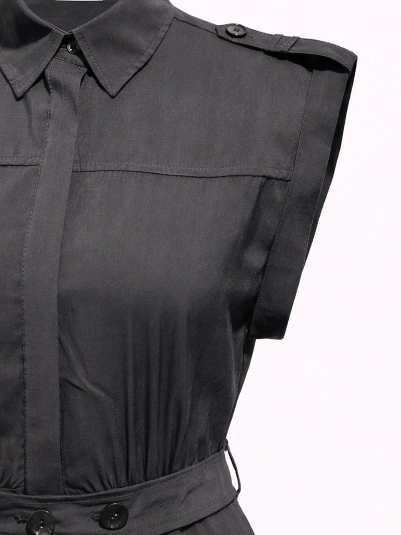 ميكسراي MIXRAY Textured A-Line Midi Shirt Dress with Belt