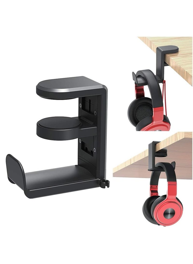 Headset Headphone Hook Holder Hanger Mount, Headphones Stand with Adjustable & Rotating Arm Clamp (Black) - Image 1