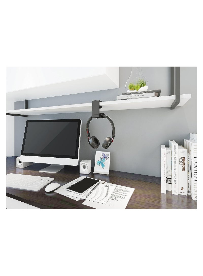 Headset Headphone Hook Holder Hanger Mount, Headphones Stand with Adjustable & Rotating Arm Clamp (Black) - Image 4