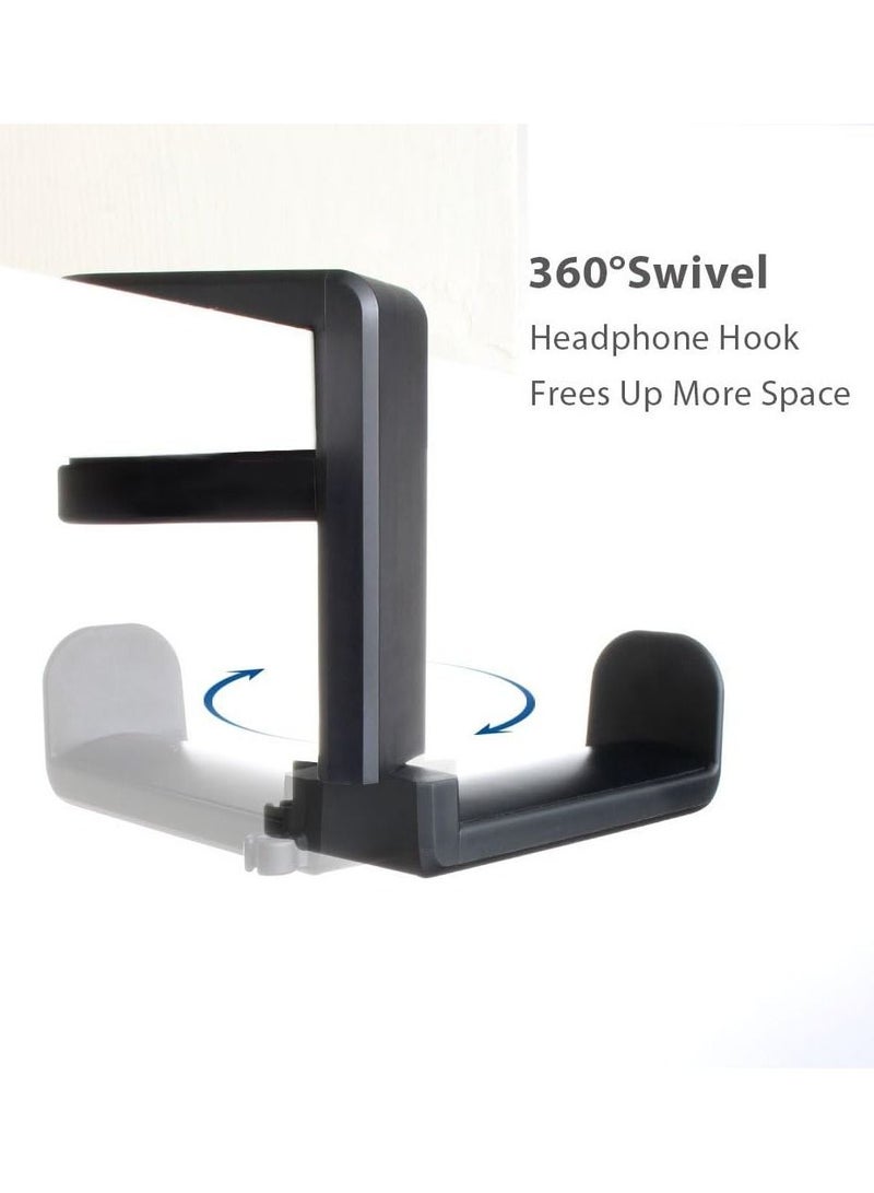 Headset Headphone Hook Holder Hanger Mount, Headphones Stand with Adjustable & Rotating Arm Clamp (Black) - Image 2