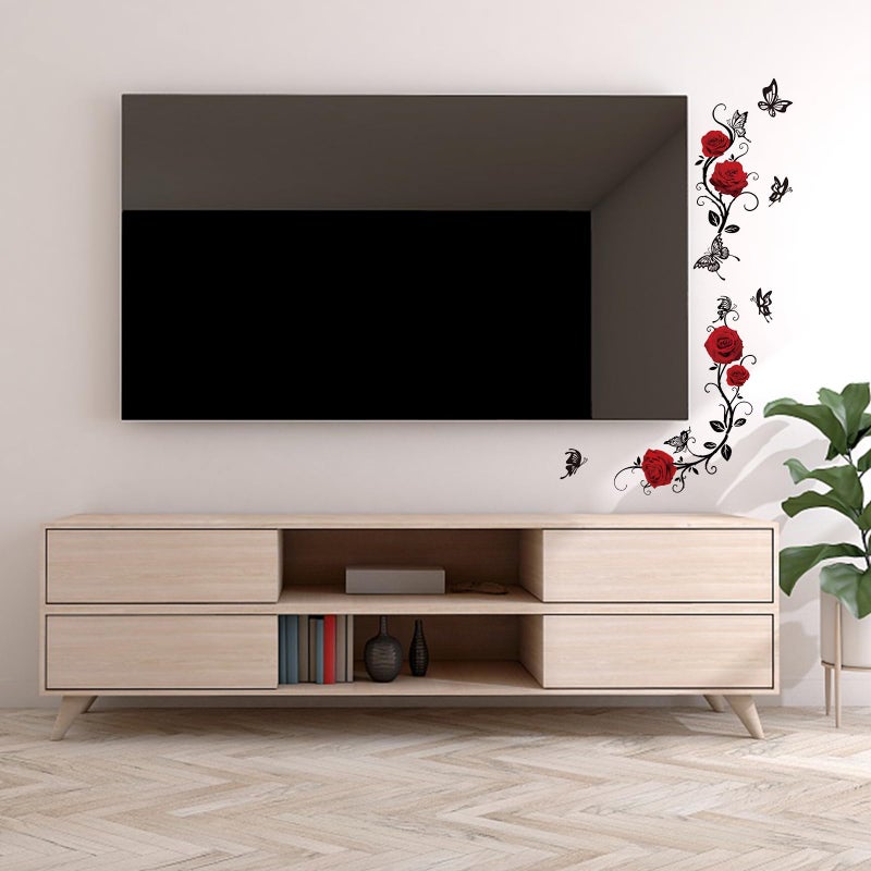 SUPERDANT Red Rose Wall Sticker Valentine's Day Flowers Butterfly Wall Decals Home Art Decor DIY Vinyl Mural for Bedroom Living Room Sofa Backdrop TV Background Wallpaper Decoration - Image 4