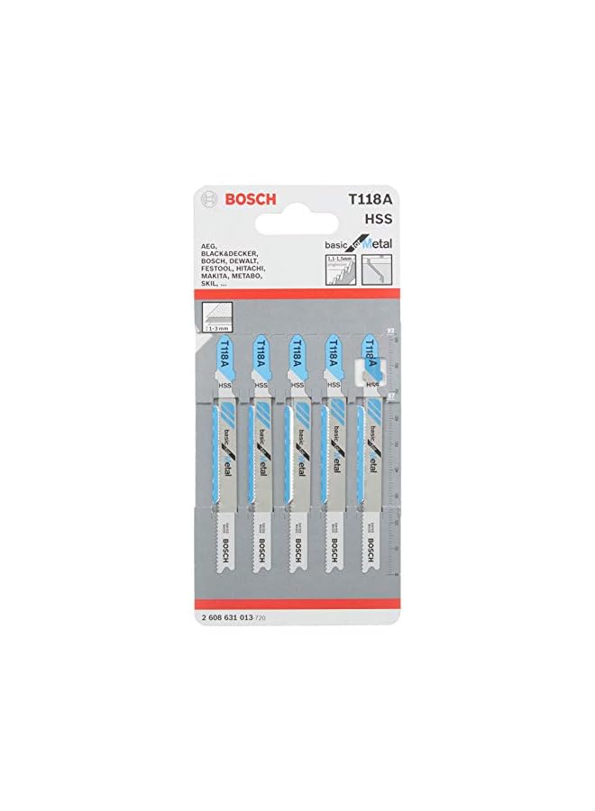 BOSCH T118A T-Shank Jigsaw Blades For Steel 17-24 Tpi (Pack Of 5) (2608631013) - Image 2