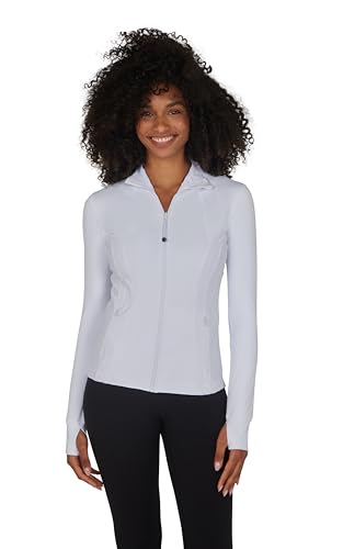 90 Degree By Reflex Full Zip Running Track Jacket Lightweight Athletic Slim Fit Jacket with Thumbholes White Medium