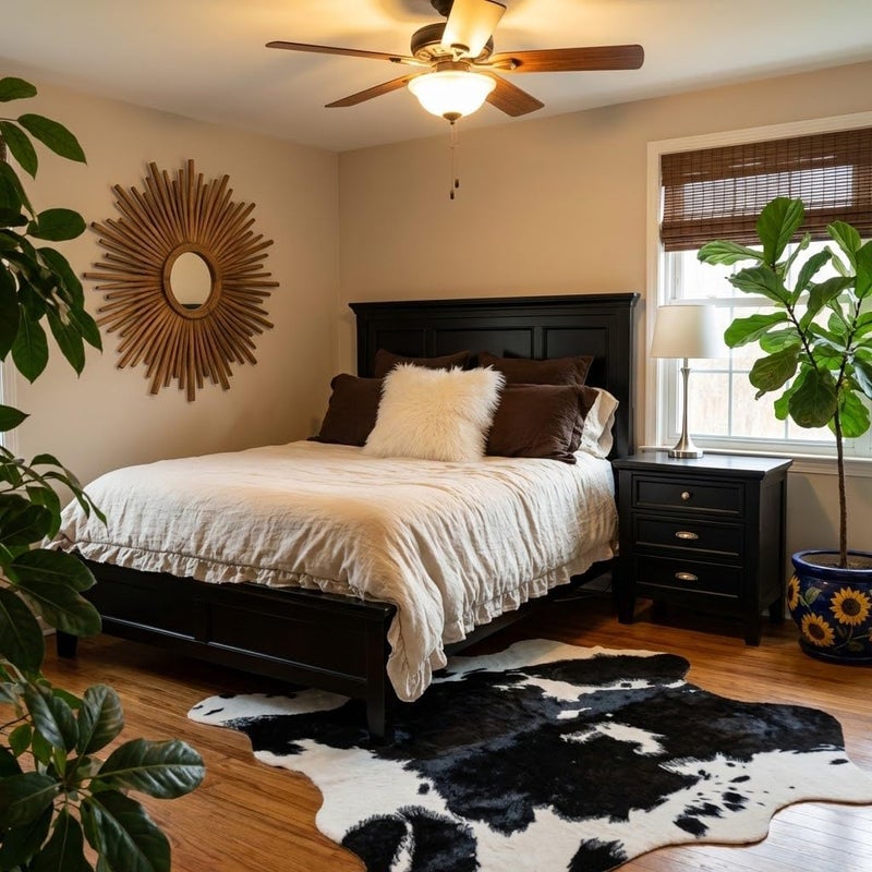 MustMat Cute Cow Print Rug Black and White Faux Cowhide Rugs Animal Printed Area Rug Carpet for Home 4'7''Ã—5'3'' - Image 1