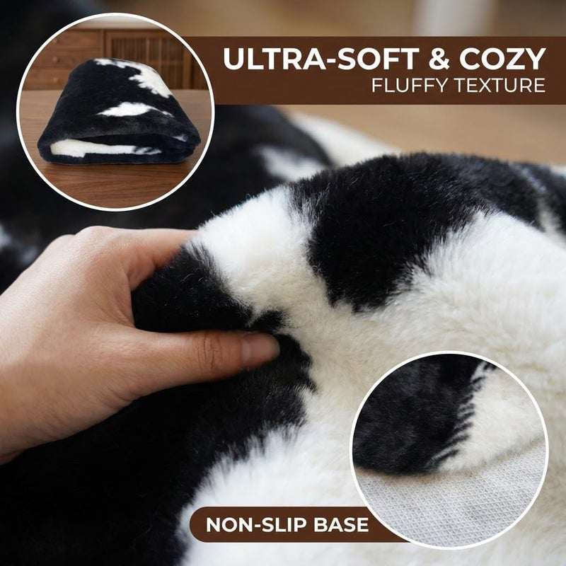 MustMat Cute Cow Print Rug Black and White Faux Cowhide Rugs Animal Printed Area Rug Carpet for Home 4'7''Ã—5'3'' - Image 4