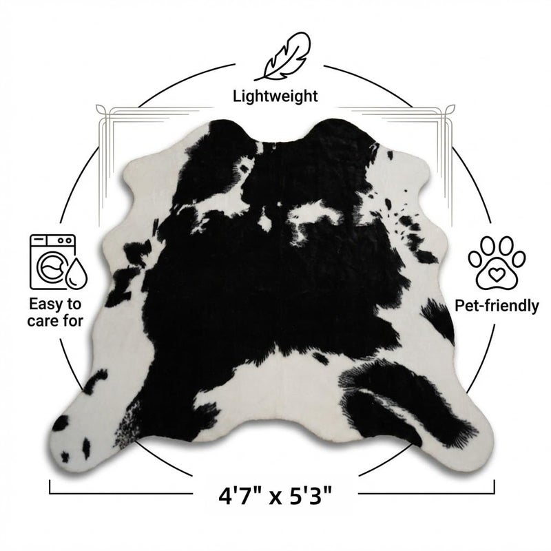 MustMat Cute Cow Print Rug Black and White Faux Cowhide Rugs Animal Printed Area Rug Carpet for Home 4'7''Ã—5'3'' - Image 3