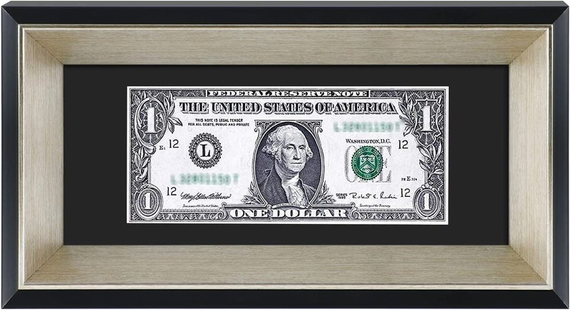Space Art Deco,4x9 Dollar Bill Frame with Mat, Easel Stand for Tabletop or D-Ring Hangers Wall Mounting (Black/Silver,1-Pack) - Image 1