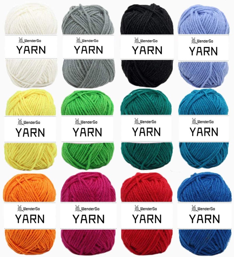 Wendergo 12X 50g Double Knitting Yarn 100 Acrylic Knitting Yarn Colourful DK Yarn with Crochet Hook  Stitch Markers  Perfect for Any Crochet and Knitting Mini Project