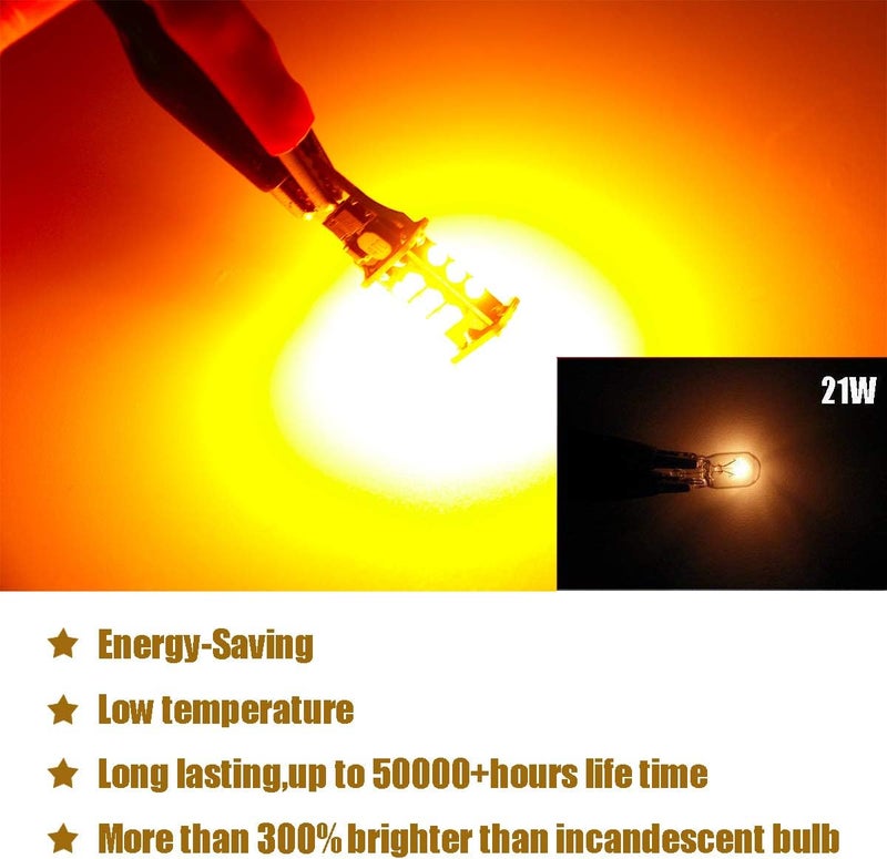 iBrightstar Extremely Bright 3030 Chipsets 921 T15 912 W16W LED Bulbs for Turn Signal Blinker Side Marker Lights, Amber Yellow - Image 3