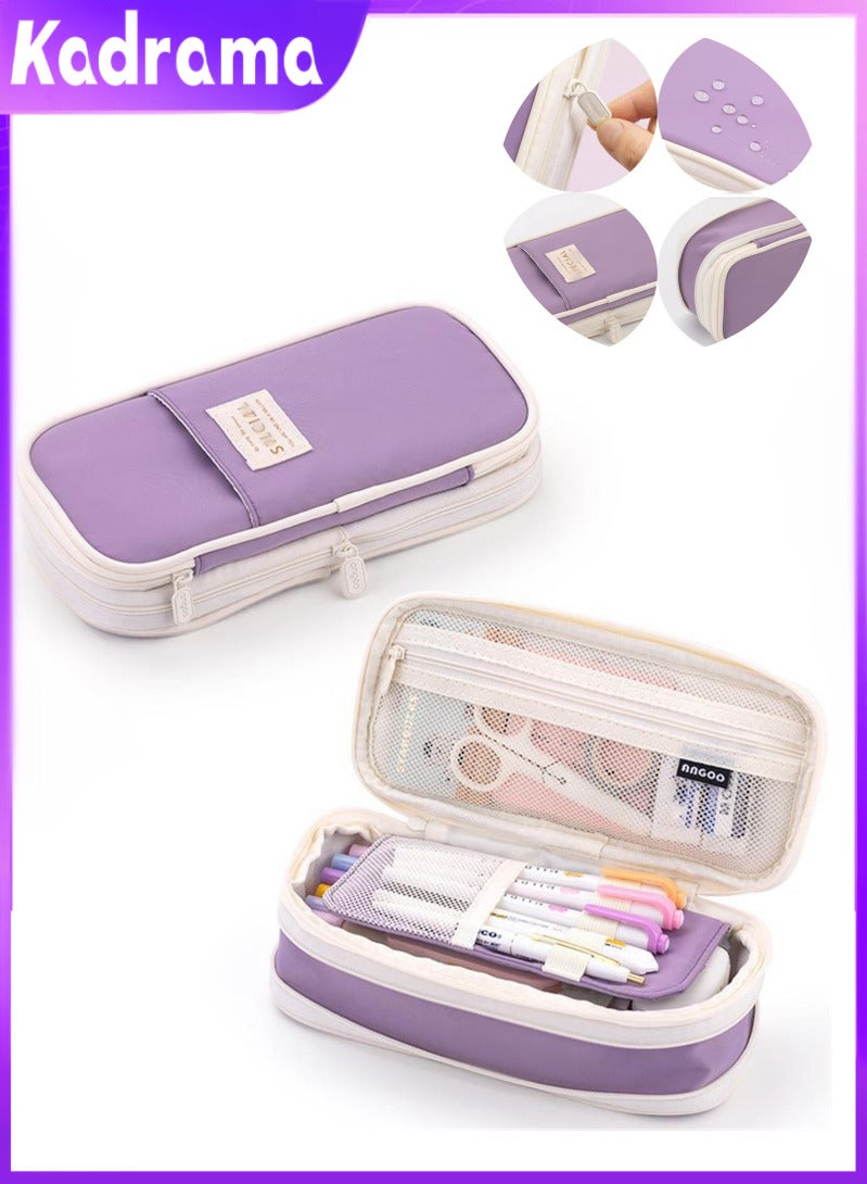 KADRAMA Foldable pencil case with zipper, large capacity aesthetic canvas pencil case, pencil case for children, boys and girls, study supplies, compartment makeup bag, stationery storage box - Image 1