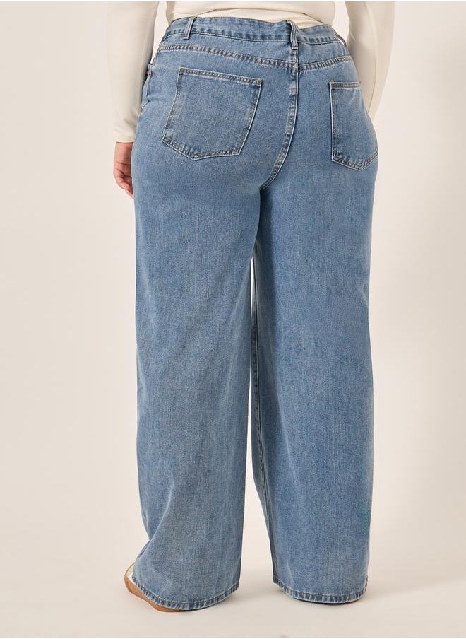 Plus Size High Rise Embroidered Wide Leg Jeans