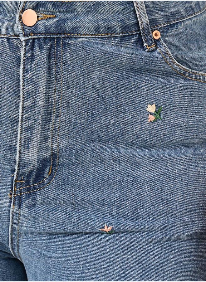 Plus Size High Rise Embroidered Wide Leg Jeans