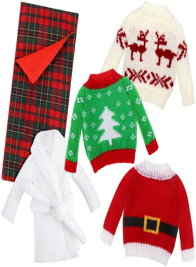 Zomiboo 5 Pieces Christmas Doll Accessories Set Including 3 Santa Knitted Doll Sweaters 1 Red Plaid Sleeping Bag and 1 White Nightgown Bathrobe for Xmas Decorations(Cute Style) - Image 1
