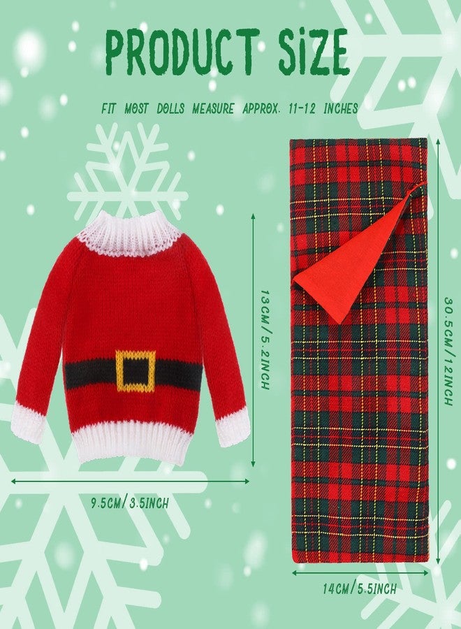 Zomiboo 5 Pieces Christmas Doll Accessories Set Including 3 Santa Knitted Doll Sweaters 1 Red Plaid Sleeping Bag and 1 White Nightgown Bathrobe for Xmas Decorations(Cute Style) - Image 3