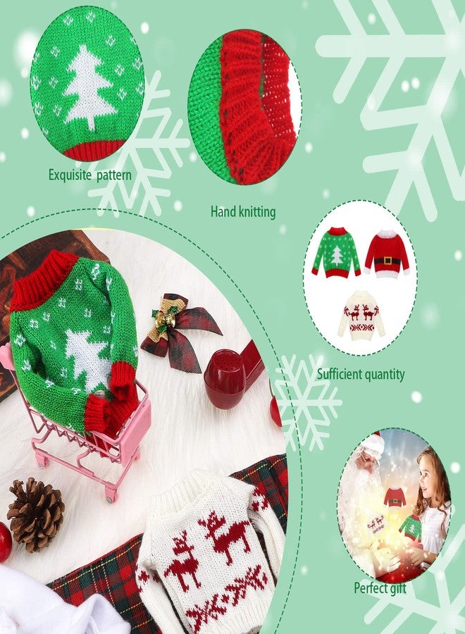 Zomiboo 5 Pieces Christmas Doll Accessories Set Including 3 Santa Knitted Doll Sweaters 1 Red Plaid Sleeping Bag and 1 White Nightgown Bathrobe for Xmas Decorations(Cute Style) - Image 4
